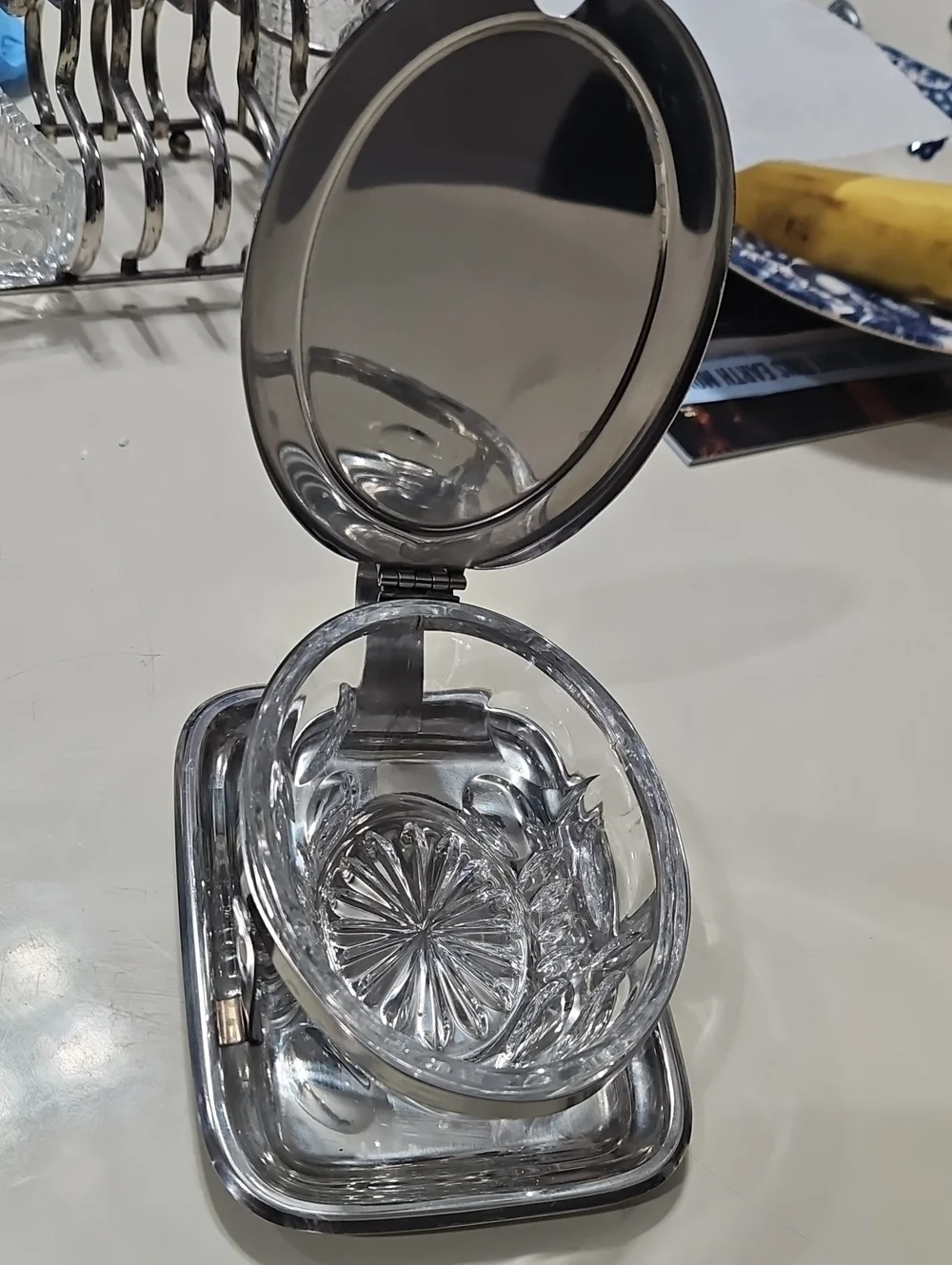 Vintage Style Silver-Plated Covered Crystal Butter Dish